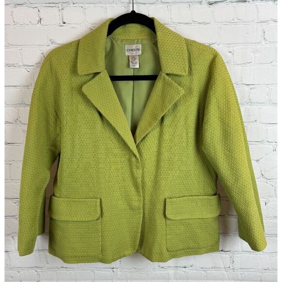 CHICO'S light green cotton blend 3/4 sleeve jacket blazer size 1 M - Picture 1 of 8
